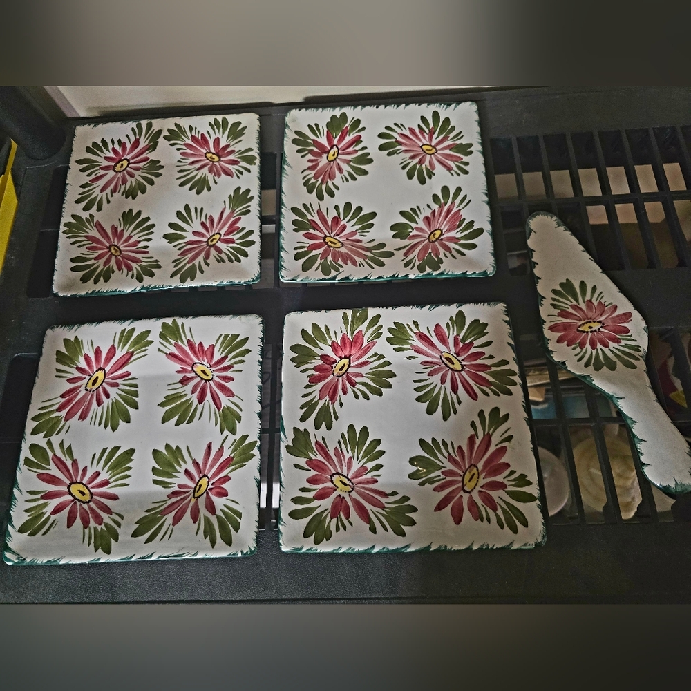 Vintage Hand Painted Dessert Plate Set